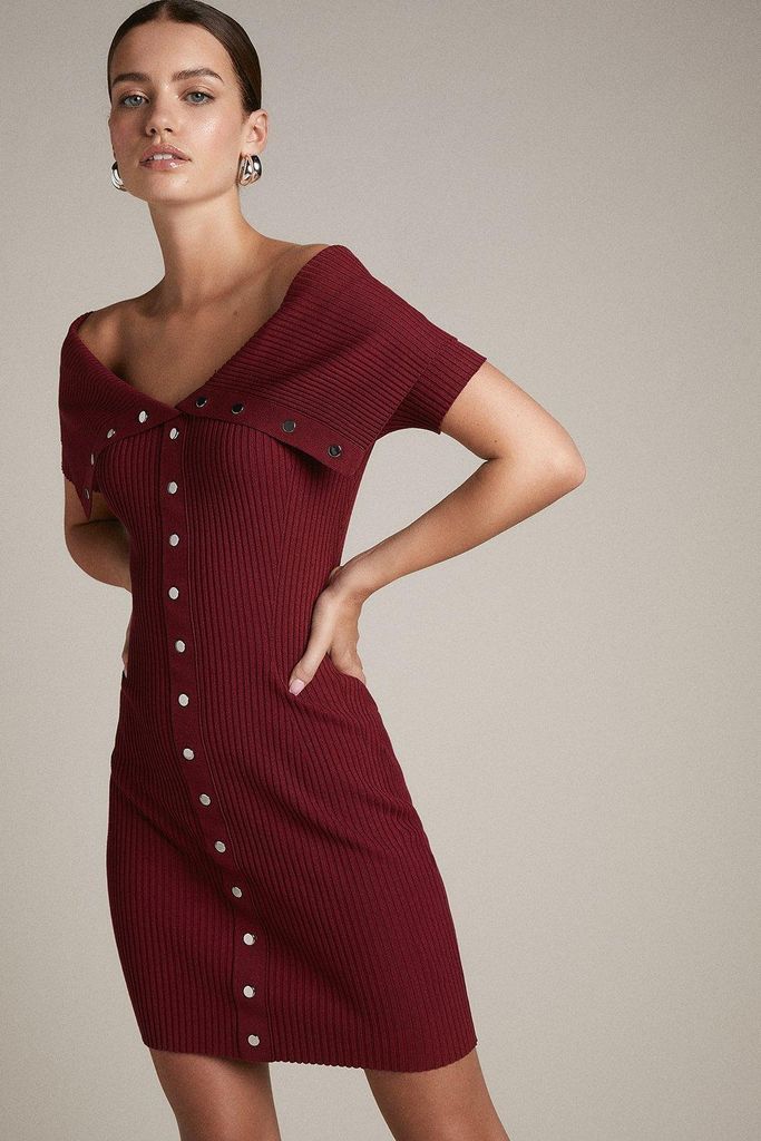 Petite Envelope Neck Knitted Dress -, Red