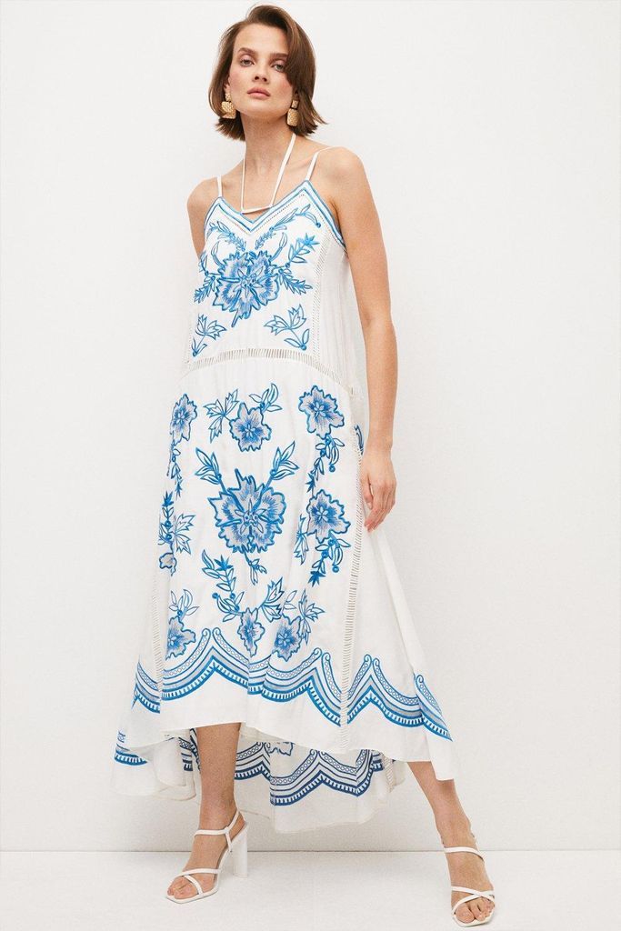 Petite Embroidered Strappy Midi Dress -, Blue
