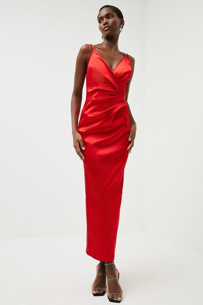 Italian StructuSatin Strappy Maxi Dress -, Red