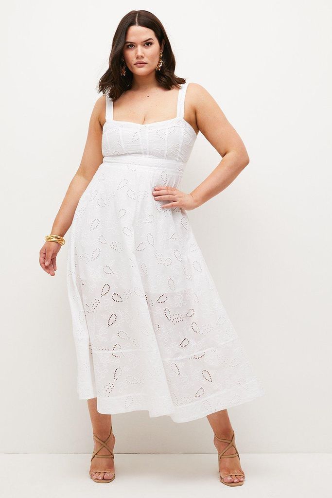 Lydia Millen Plus Size White Broderie Midi Dress -, Ivory