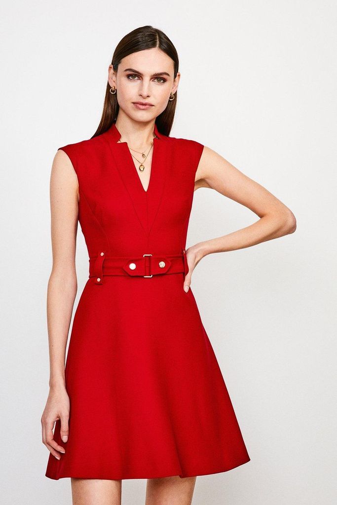 Forever Cinch Waist Cap Sleeve A-Line Mini Dress -, Red