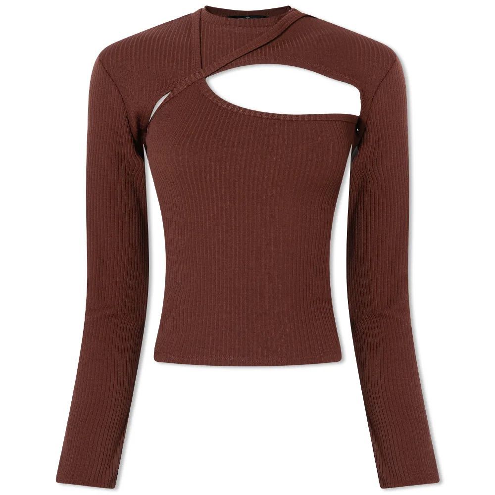 Strap Jersey Top With Sleeves Maroon