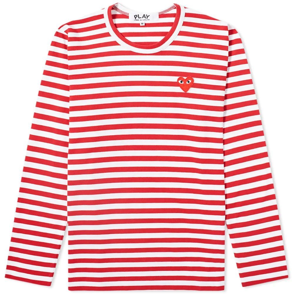 Comme des Garcons Play Women's Long Sleeve Heart Logo Stripe Red/White