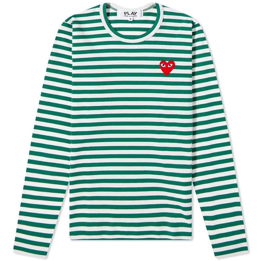 Comme des Garcons Play Women's Long Sleeve Heart Logo Stripe Green/White