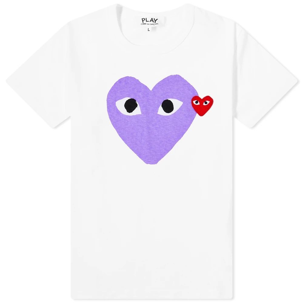Comme des Garcons Play Women's Double Heart Logo T-Shirt White/Purple