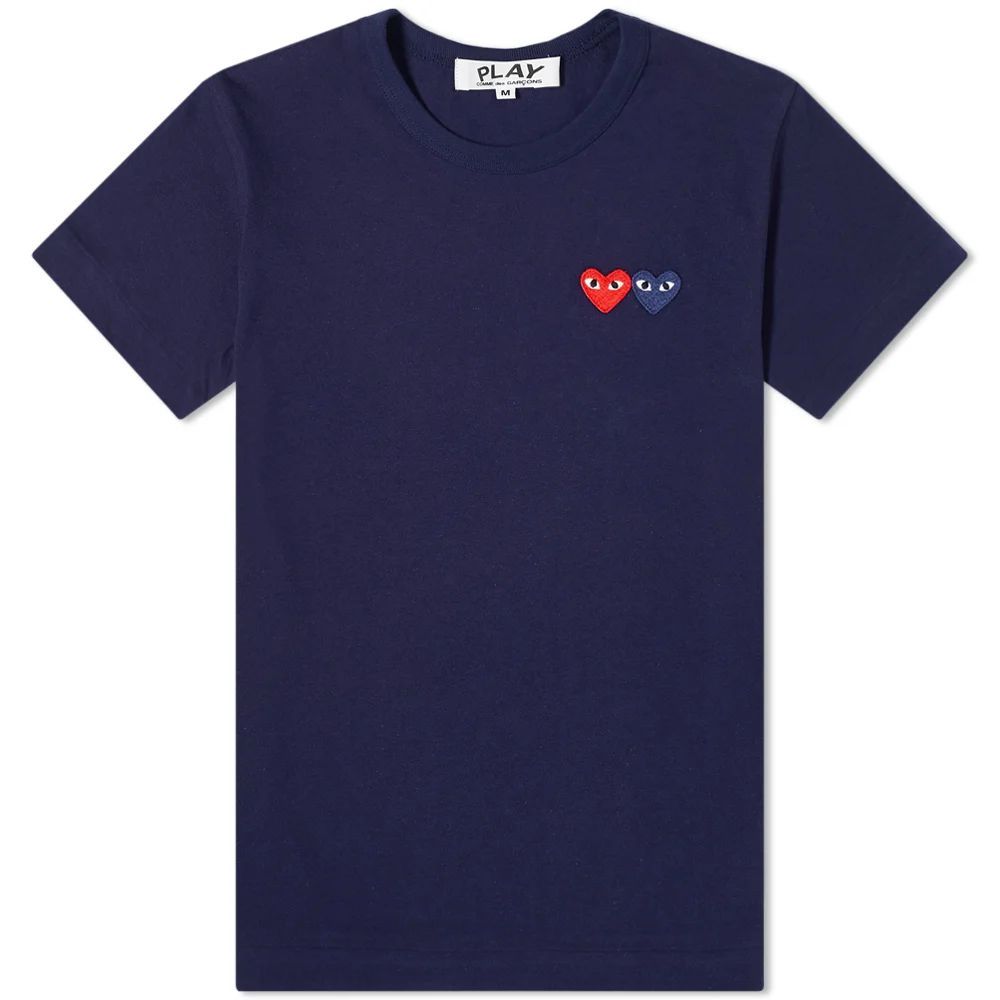 Comme des Garcons Play Women's Double Heart Logo T-Shirt Navy