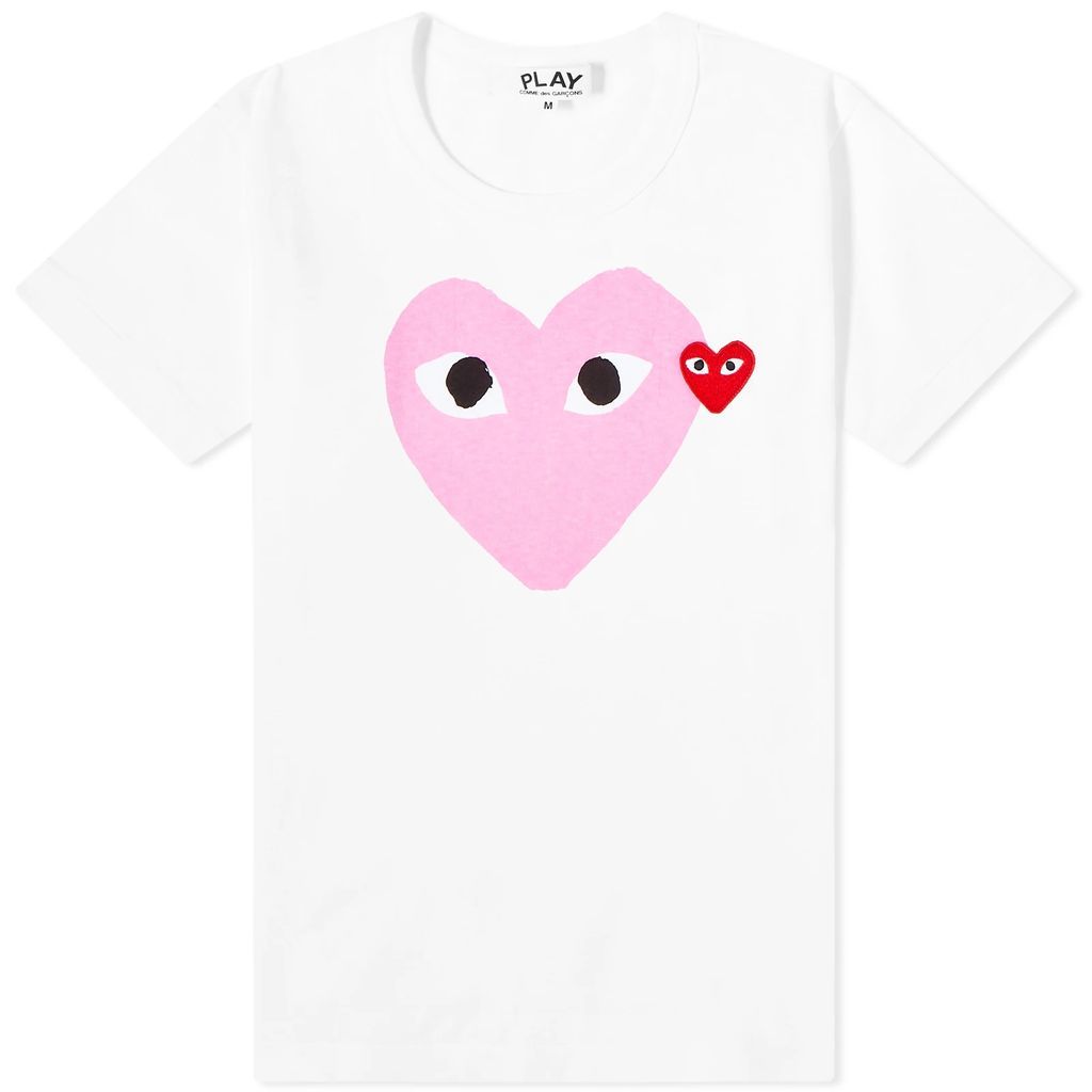Comme des Garcons Play Women's Double Heart Logo T-Shirt White/Pink