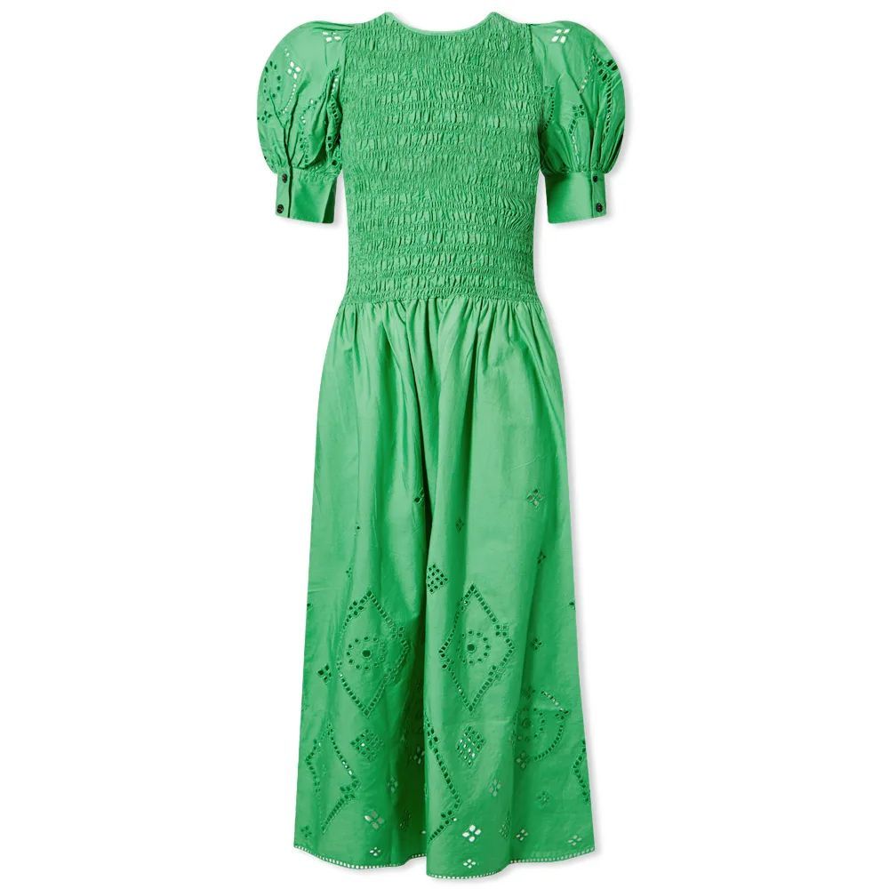 Women's Broderie Anglaise Midi Dress Kelly Green