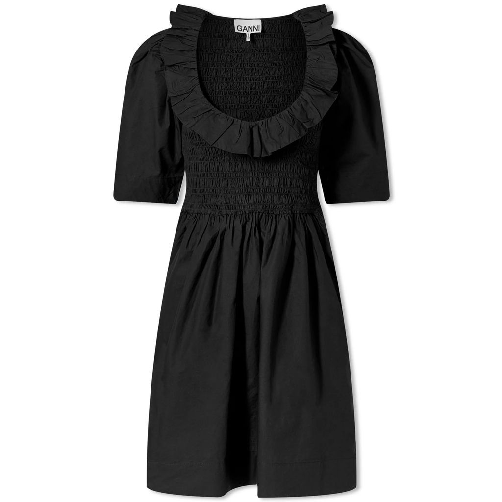 Women's Cotton Poplin Open-Neck Smock Mini Dress Black