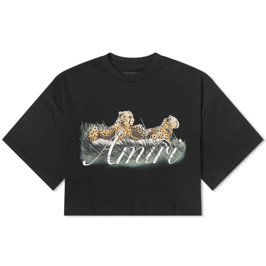 Women's Cheetah Logo Cropped T-Shirt Black Cotton Jersey