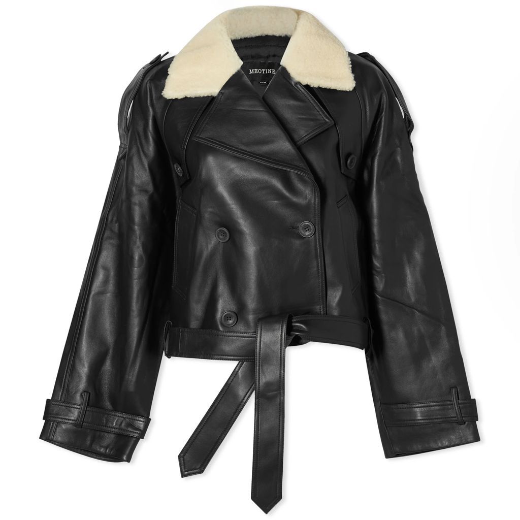 Women's Bobby Leather Jacket With Fur Collar Black