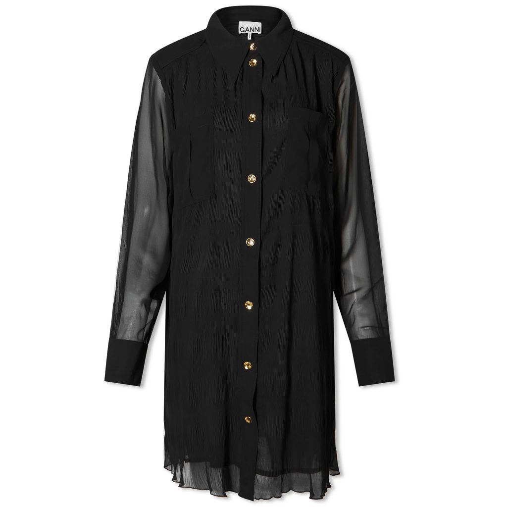 Women's Pleated Georgette Shirt Dress Black
