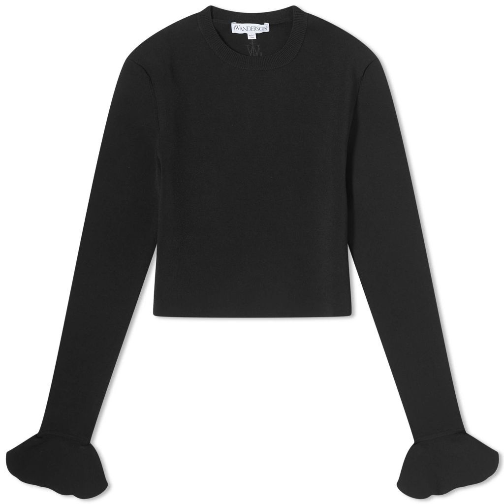 Women's Cropped Ruffled Sleeve Jumper Black