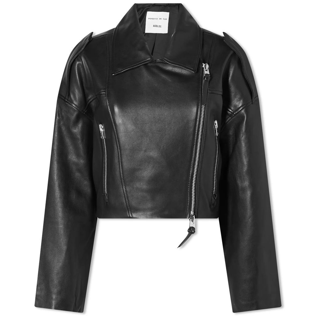 Women's Remi Crop Leather Biker Jacket Black