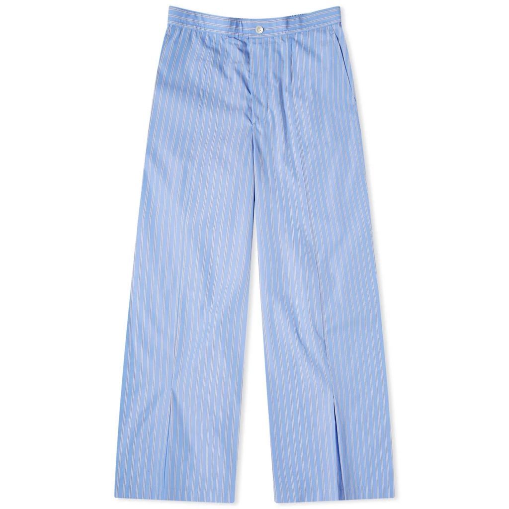 Women's Stripe Cotton Wide Leg Trousers Light Blue