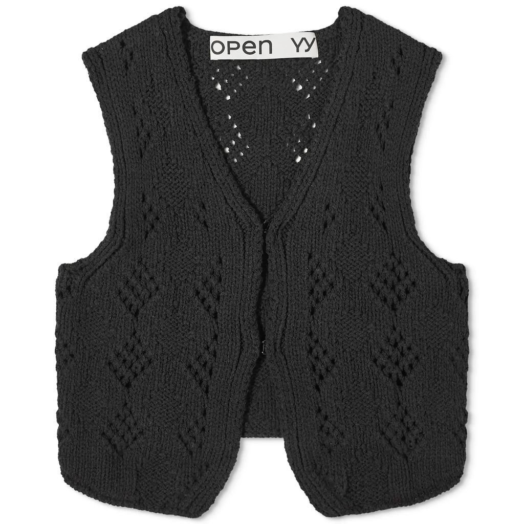Women's Argyle Pointelle Knit Vest Black