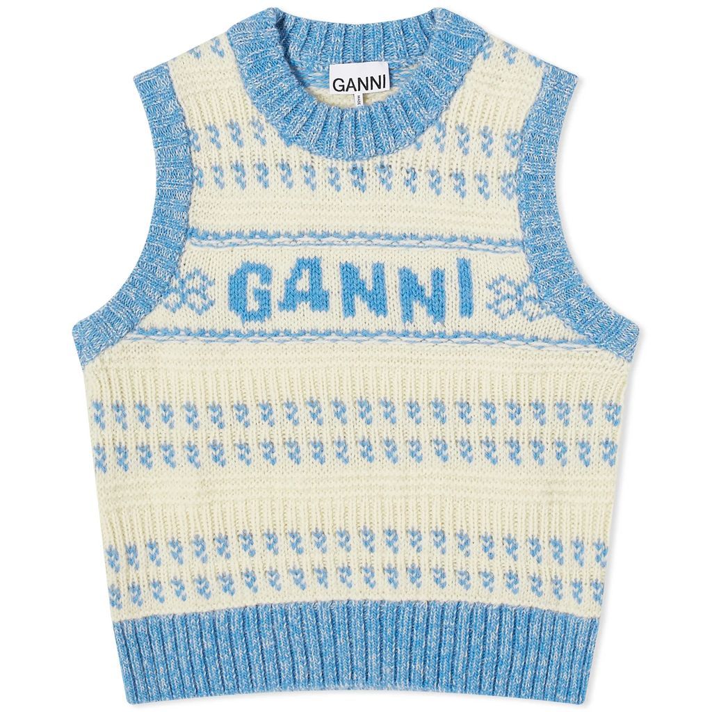 Women's Graphic Lambswool O-Neck Vest Strong Blue