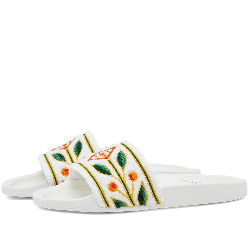 Women's Embroidered Terry Slides White