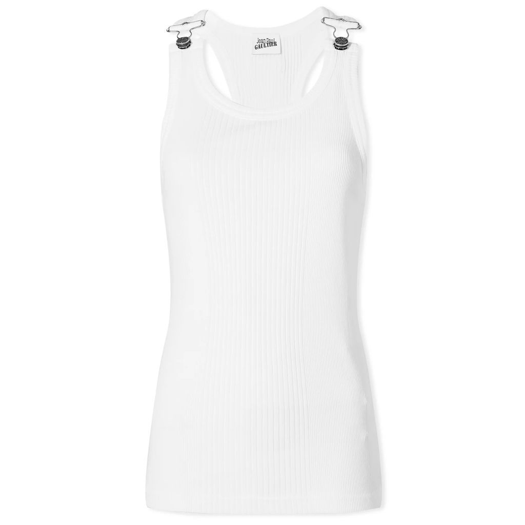 Women's Overall Buckle Ribbed Tank Top White