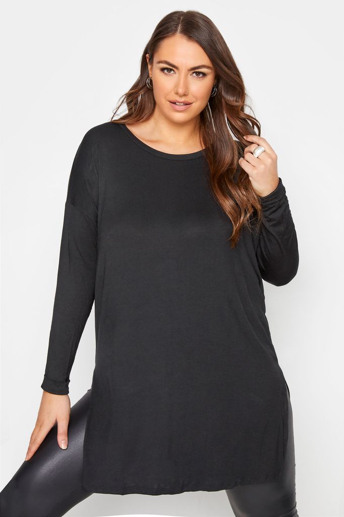 Curve Black Long Sleeve Oversized Tshirt, Women's Curve & Plus Size, Yours