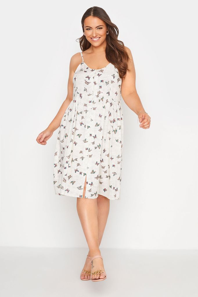 Curve grey butterfly spot button front cami dress