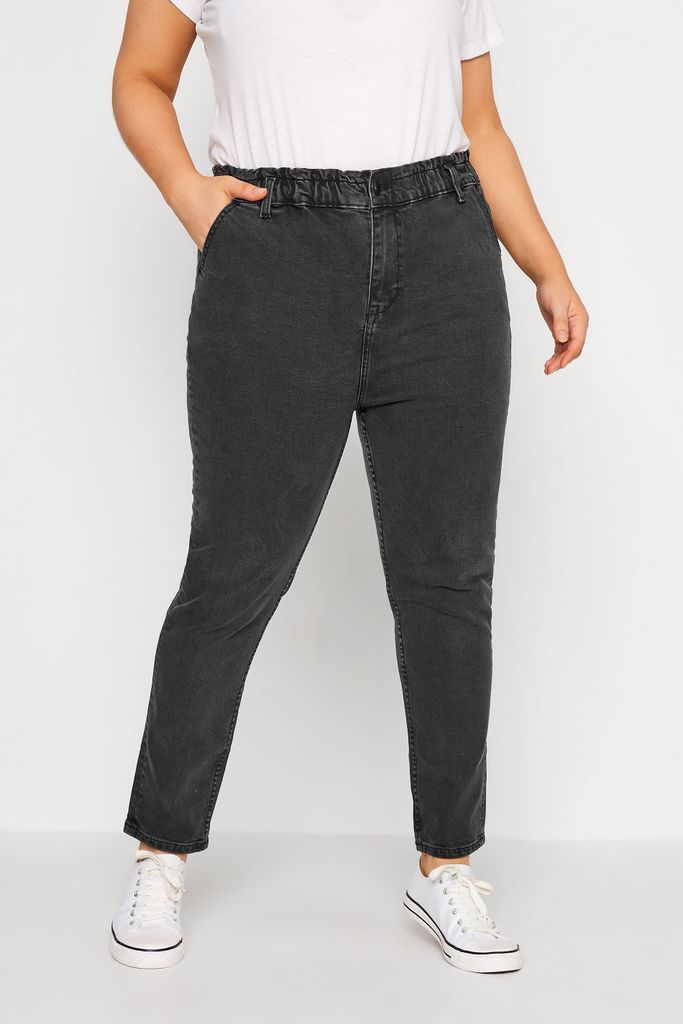 Curve Black Washed Elasticated Mom Jeans, Women's Curve & Plus Size, Yours