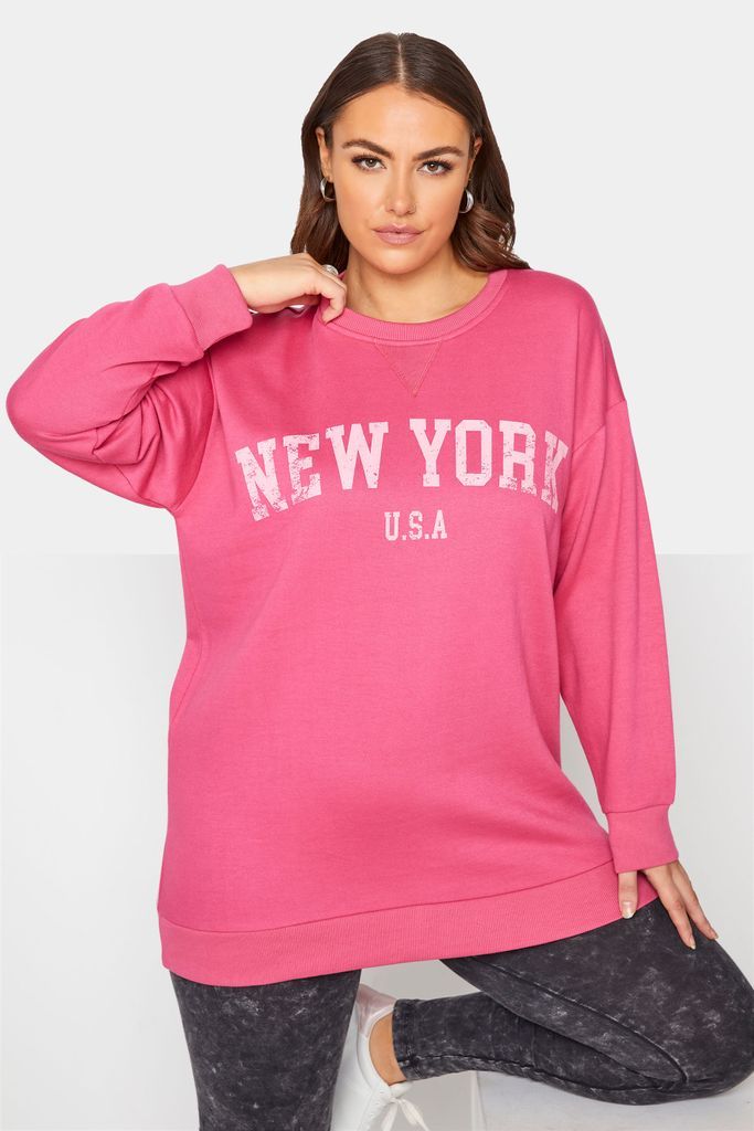 Curve hot pink 'new york' slogan sweatshirt