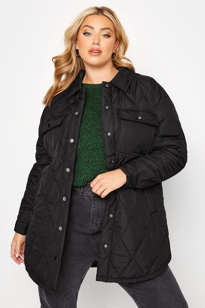 Curve Black Quilted Shacket, Women's Curve & Plus Size, Yours