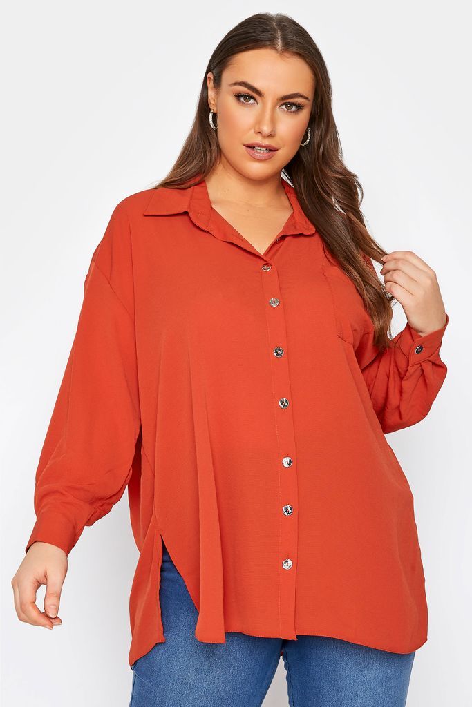 Curve rust orange button through shirt