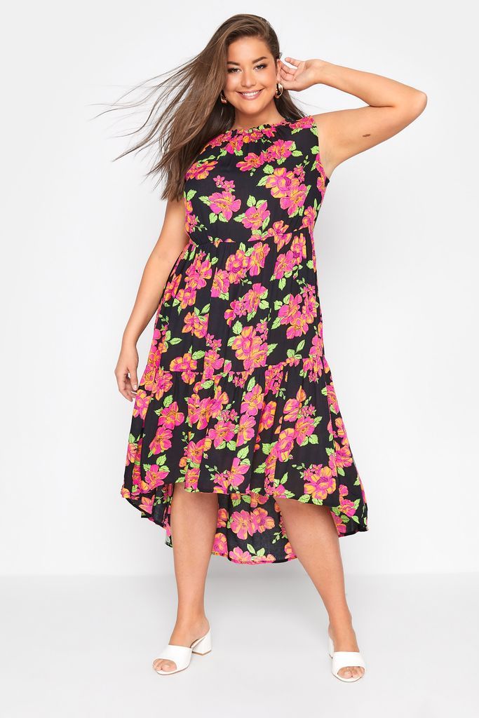 Curve Black Floral Sleeveless Crinkle Dress, Women's Curve & Plus Size, Yours