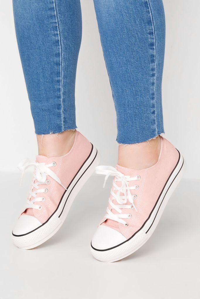 Light Pink Canvas Platform Sole Low Trainers In Wide E Fit