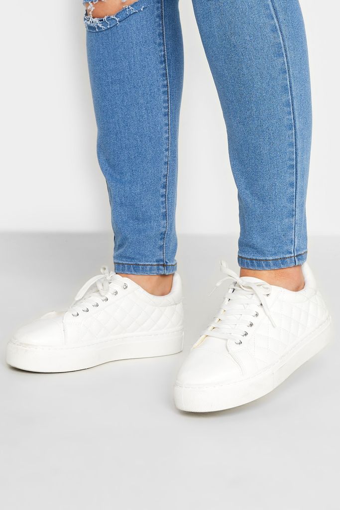 White Quilted Trainers In Extra Wide eee Fit