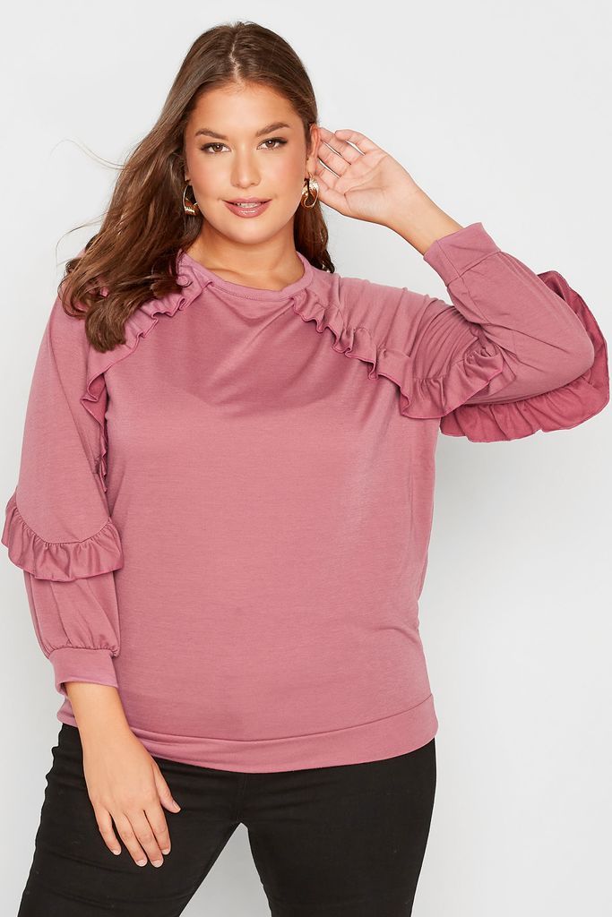Curve Pink Frill Sleeve Top, Women's Curve & Plus Size, Limited Collection
