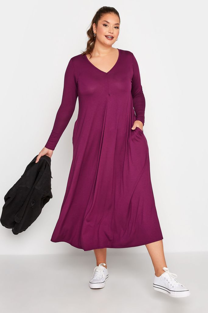 Curve Purple Pleat Front Dress, Women's Curve & Plus Size, Limited Collection