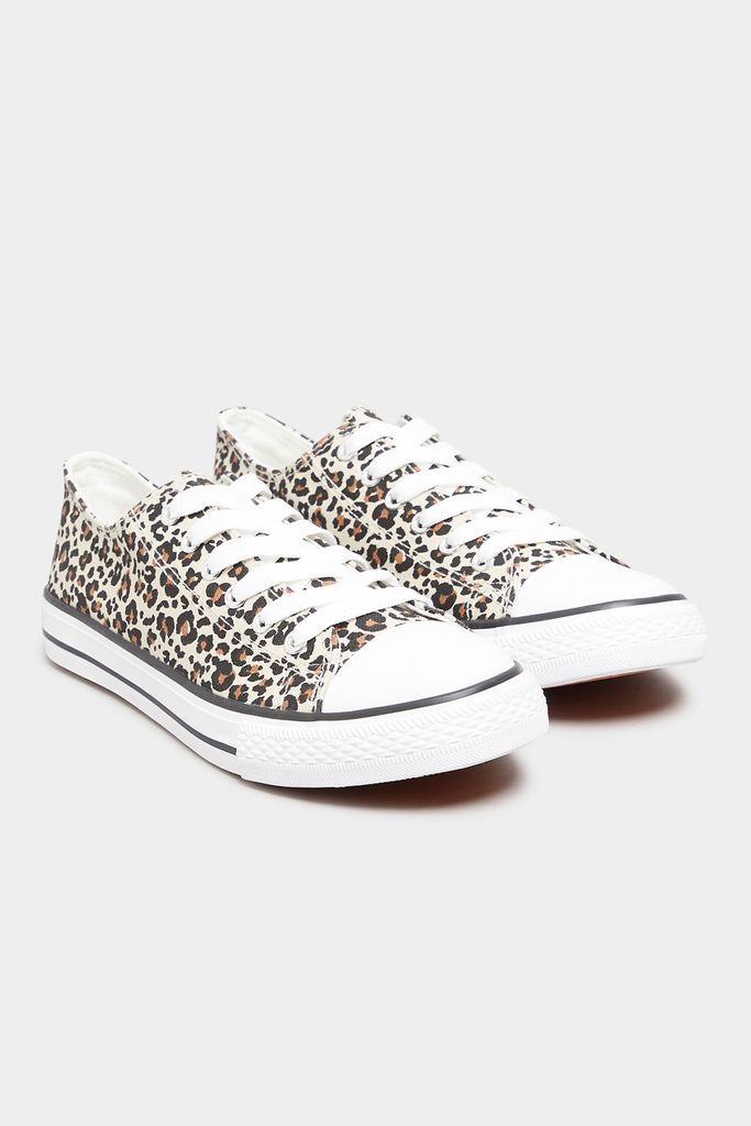 Brown Leopard Print Canvas Low Trainers In Extra Wide eee Fit