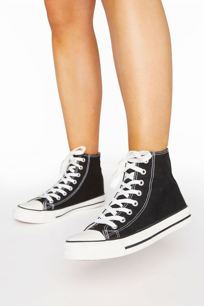 Black Canvas High Top Trainers In Wide E Fit