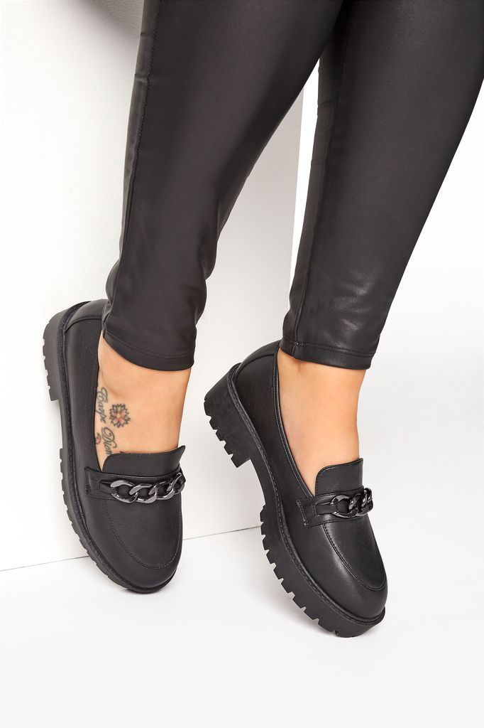 Black Chunky Loafers In Wide E Fit & Extra Wide eee Fit