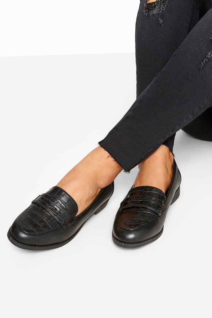 Black Croc Loafers In Extra Wide eee Fit