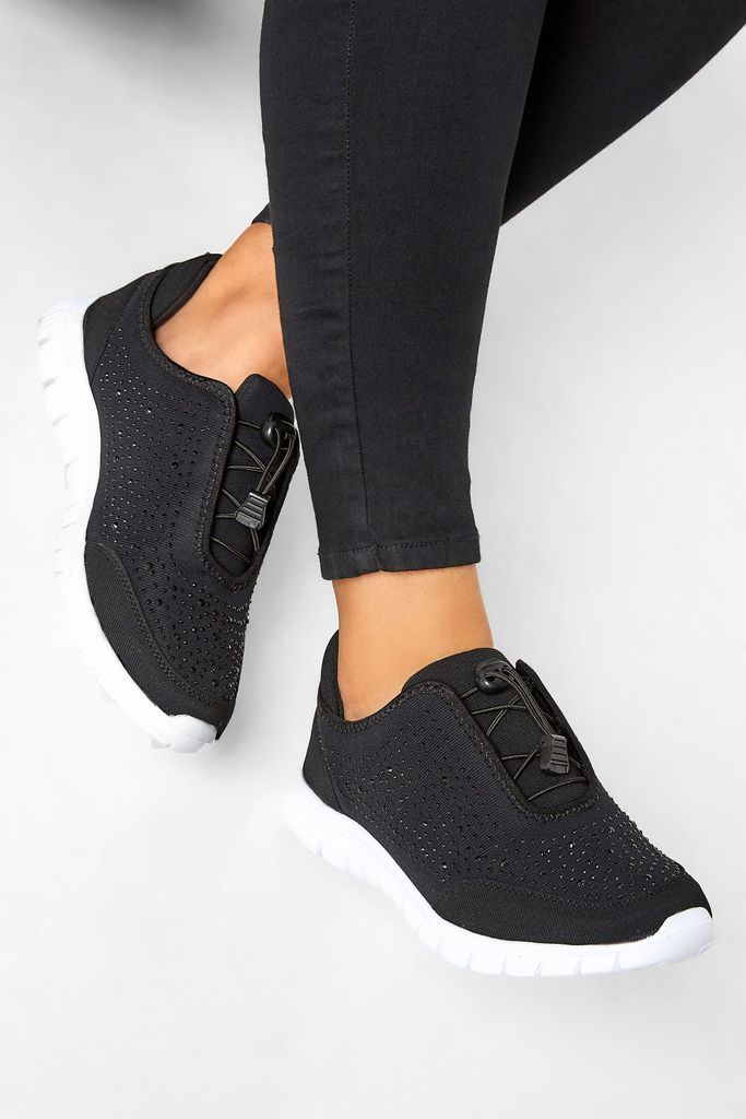 Black Embellished Trainers In Wide E Fit & Extra Wide eee Fit