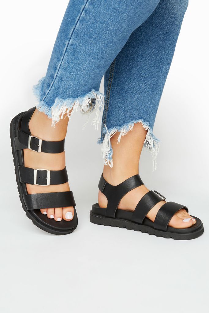 Black Footbed Buckle Sandals In Extra Wide eee Fit