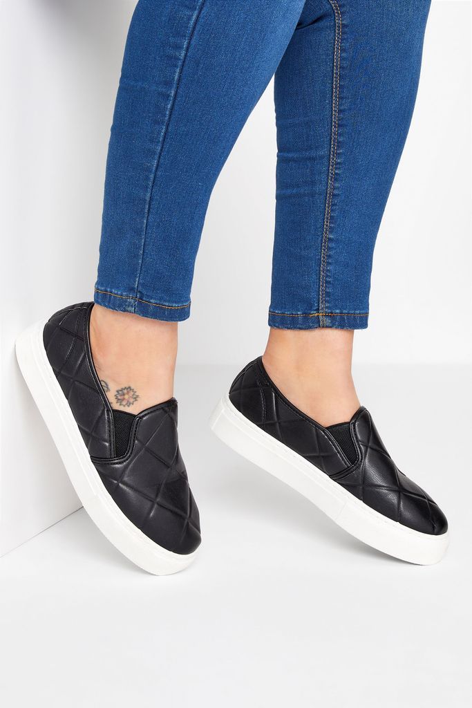 Black Quilted Slipon Trainers In Extra Wide eee Fit