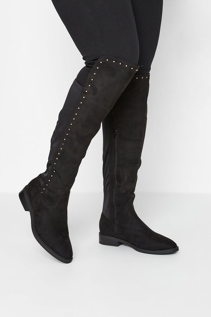 Black Stud Over The Knee Boots In Wide E Fit & Extra Wide eee Fit