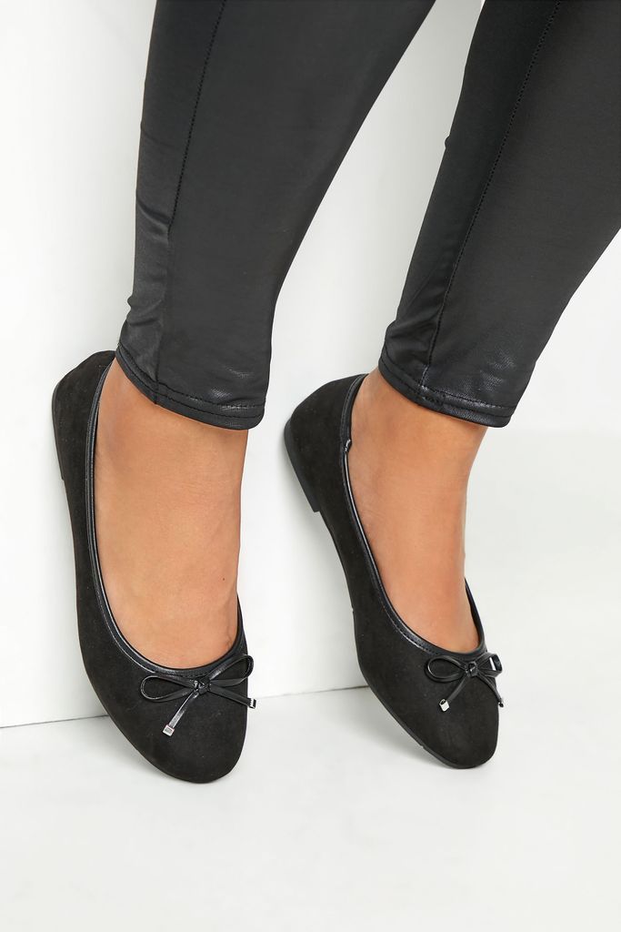 Black Faux Suede Ballerina Pumps In Wide E Fit & Extra Wide eee Fit