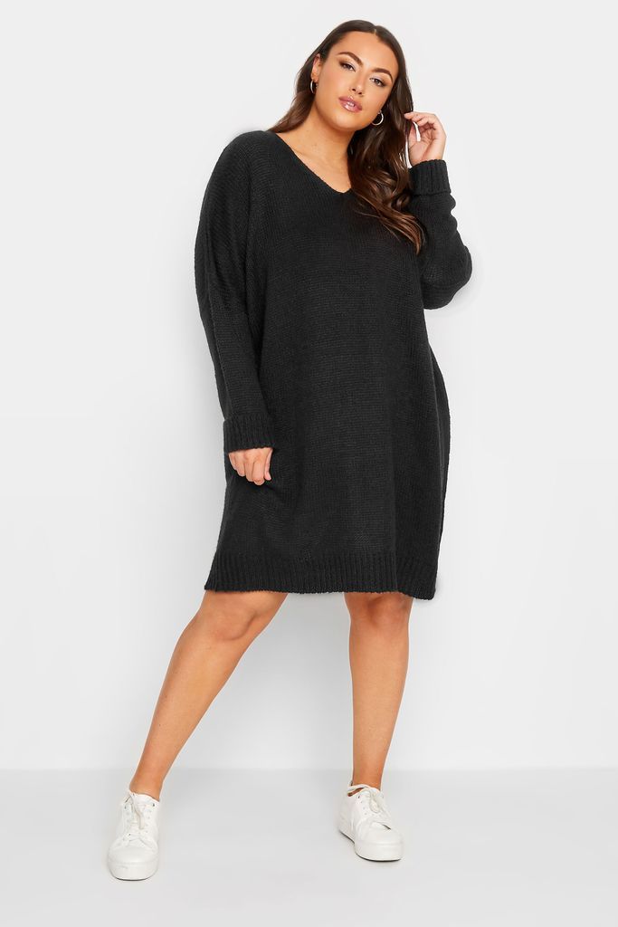 Curve Black Drop Sleeve Knitted Jumper Dress, Women's Curve & Plus Size, Yours