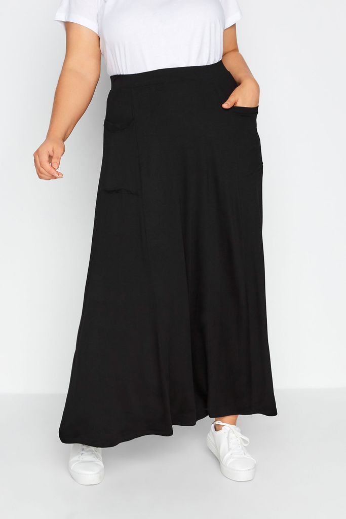 Curve Black Maxi Jersey Stretch Skirt, Women's Curve & Plus Size, Yours