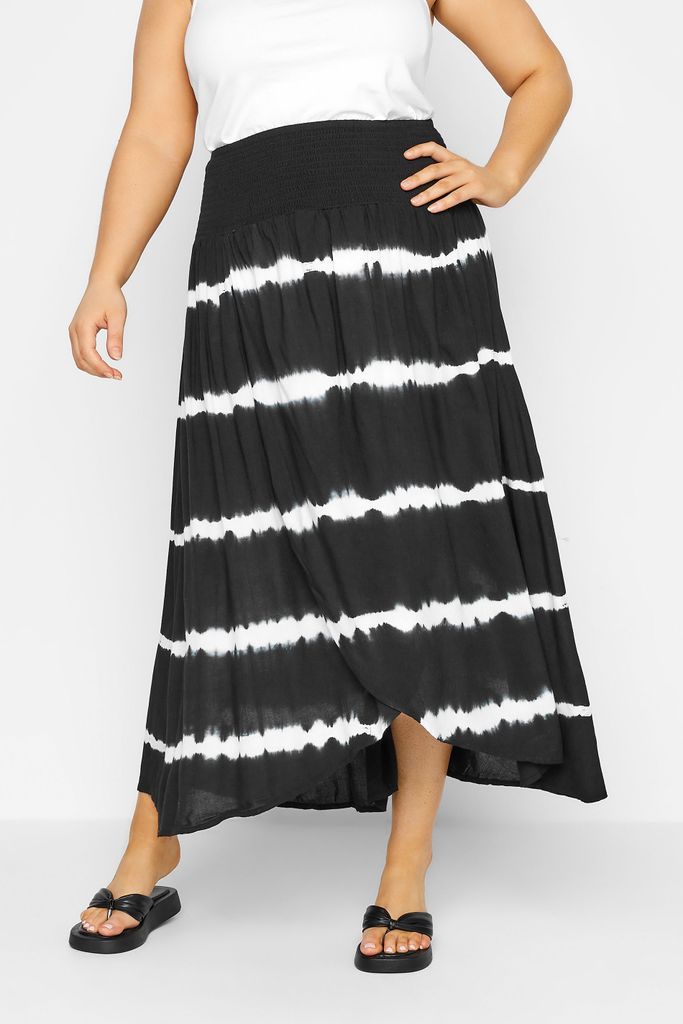 Curve Black Tie Dye Maxi Tulip Stretch Skirt, Women's Curve & Plus Size, Yours