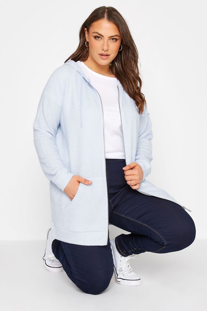 Curve Blue Soft Touch Ribbed Zip Through Hoodie, Women's Curve & Plus Size, Yours