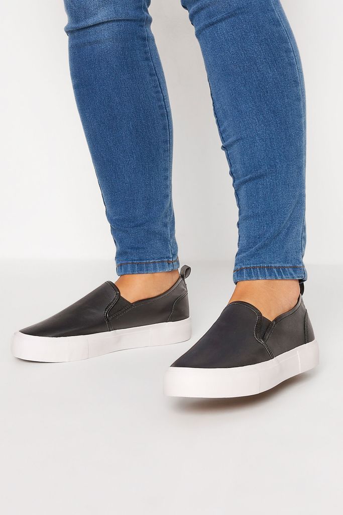 Black Slipon Trainers In Wide E Fit
