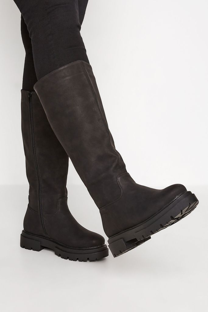 Black Chunky Calf Boots In Wide E Fit & Extra Wide eee Fit