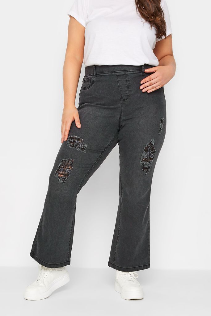 Curve Black Washed Ripped Pullon Hannah Bootcut Jeggings, Women's Curve & Plus Size, Yours